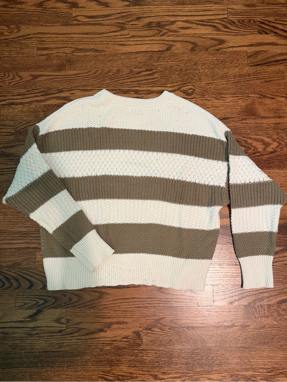 A New Day Cream and Olive Green Striped Crewneck Sweater - Picture 2 of 3